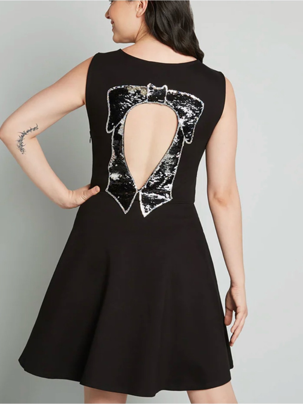 ModCloth Black Bow Affair Dress with Bow Sequin Cutout Back 1X NWT Fit and Flare